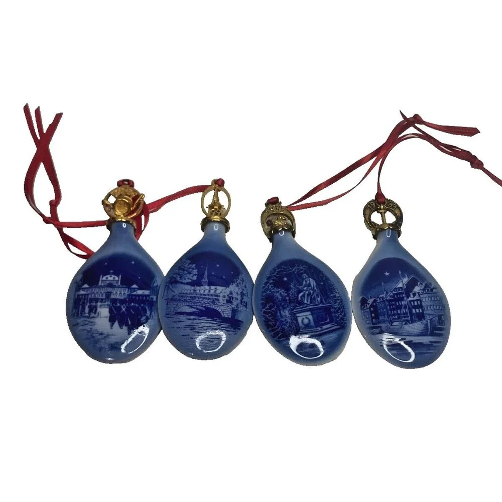 4 Royal Copenhagen 1990/1991/1989/1988 Teardrop Ornament Bing & Grondahl Denmark